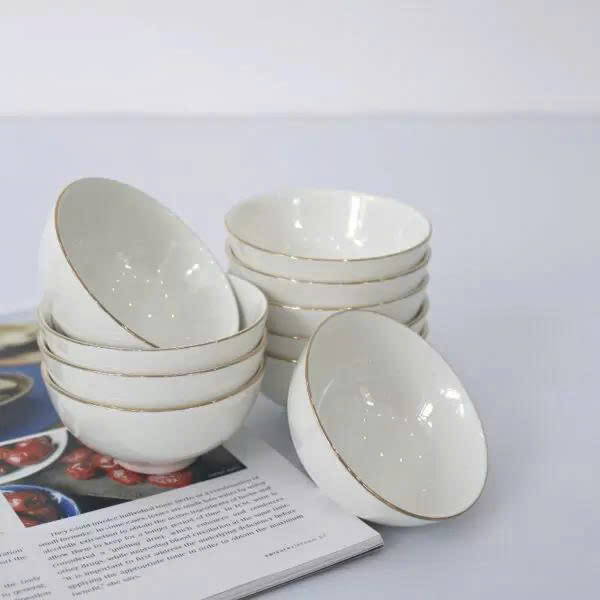 Set 10 bát-chén cơm Minh Châu viền vàng