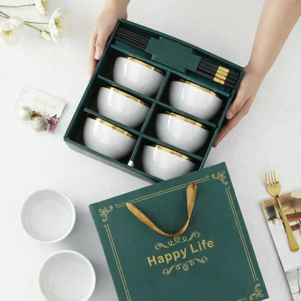 Set bát-chén cơm Happylife trắng