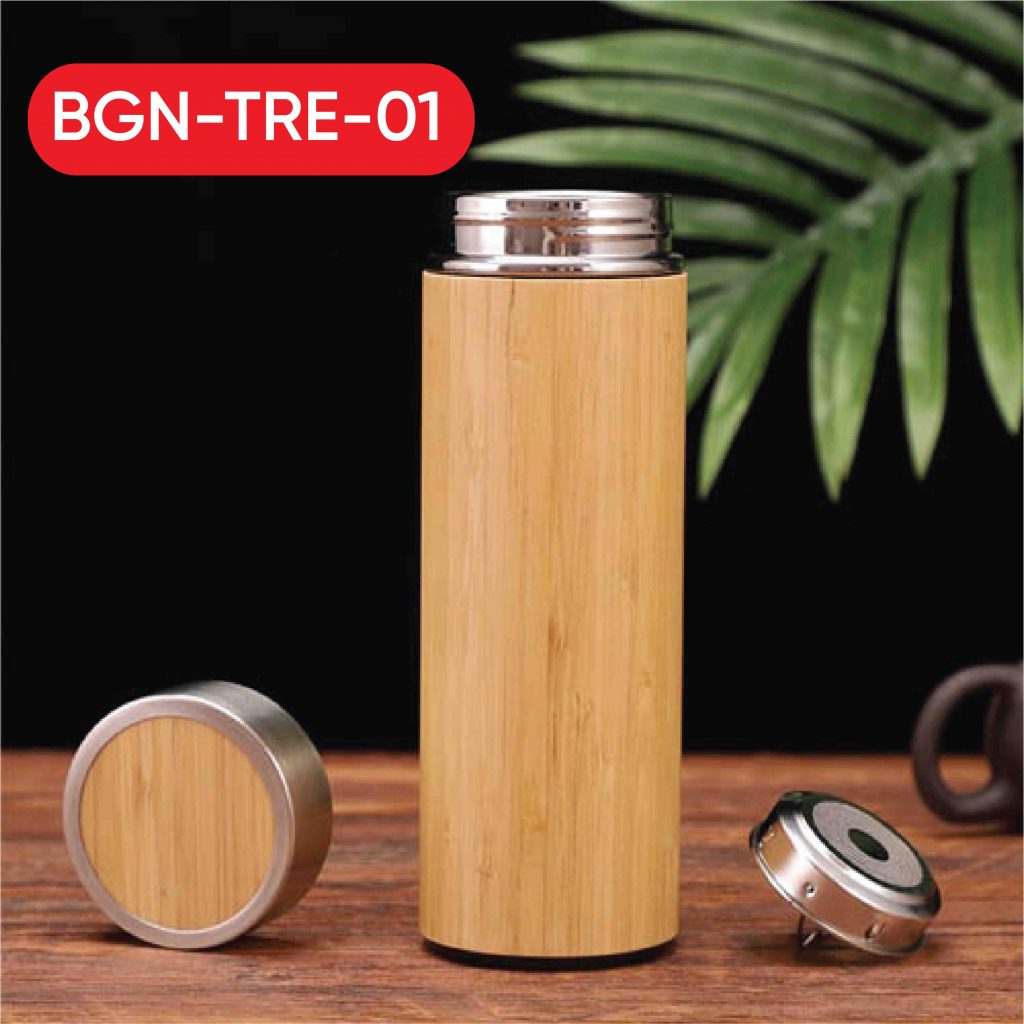 Bình giữ nhiệt vỏ tre 500ml khắc laser logo tại Đà Nẵng