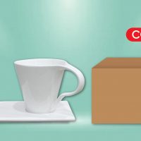 Cốc sứ eo kèm khay